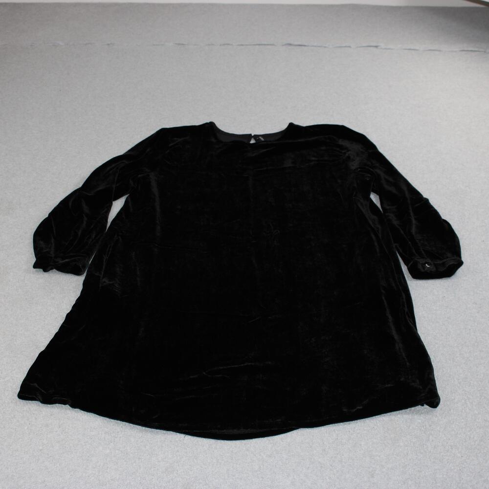 Eileen Fisher Velvet Dress Women Large Black Shift Long Sleeve Pockets Classic